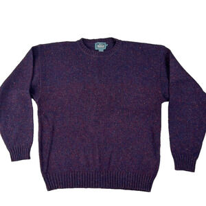 Woolrich Sweater Mens XL 100 % Wood Eggplant Tweed Hand Framed Hong Kong Vintage